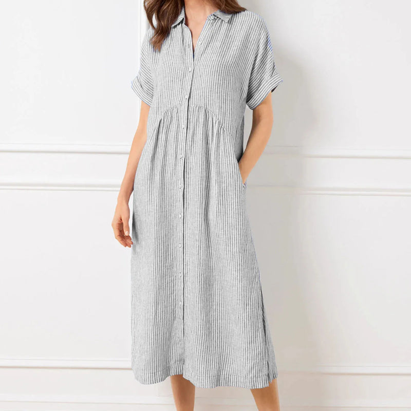 Vera Striped Dress | Women's V-Neck, Comfortable Fit, Plus Size Options 1
