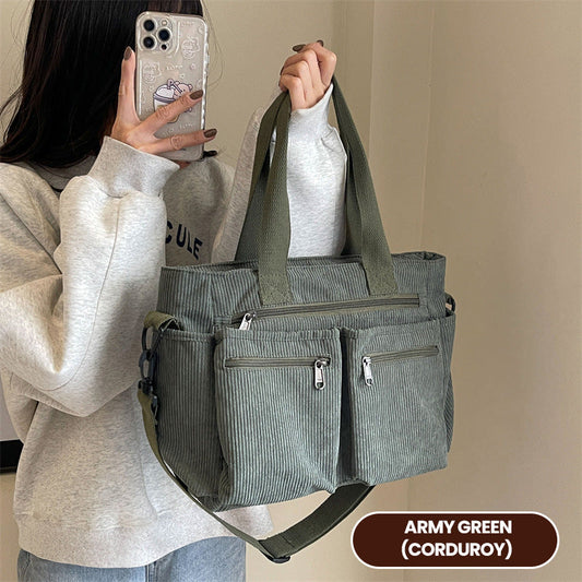 Vera Vintage Shoulder Bag | Corduroy, Spacious Design for Women 0