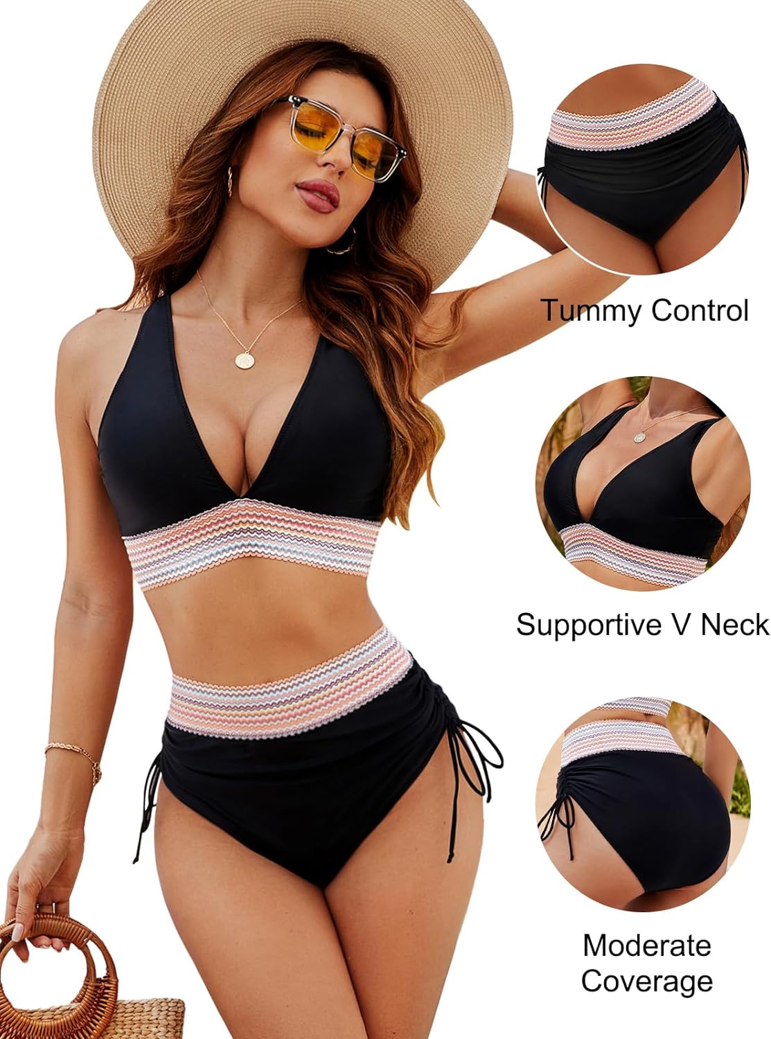 Viva High Waisted Bikini Set | Tummy Control, Color Block Design 3