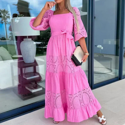 Wanda Maxi Dress | Unique Patchwork Design, Tie Waist, Square Neckline 2