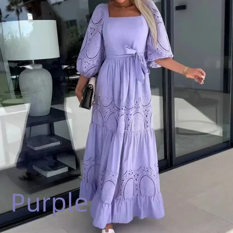 Wanda Maxi Dress | Unique Patchwork Design, Tie Waist, Square Neckline 9