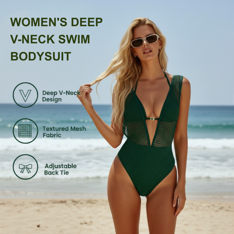 Wanda Swim Bodysuit | Deep V-Neck, Breathable Mesh Swimwear 1
