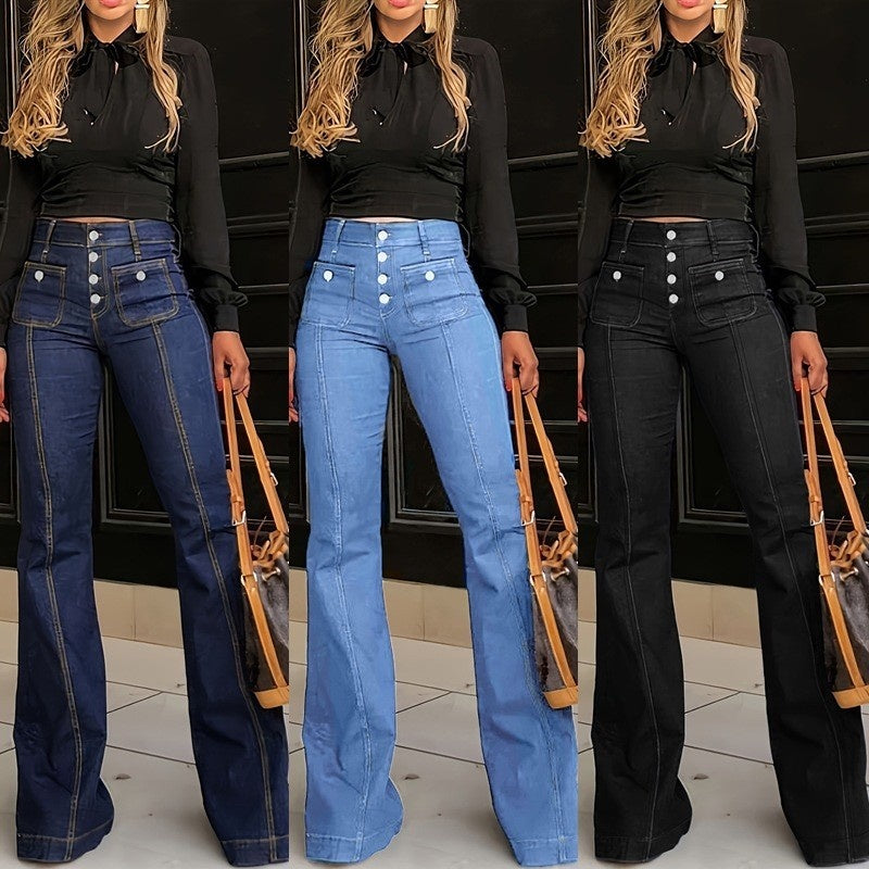 Wanda Women's Jeans | High-Waisted, Stretch Black Flared Denim 6