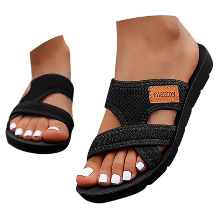 Wander Black Flat Sandals | Comfortable Open Toe Design for Women 9