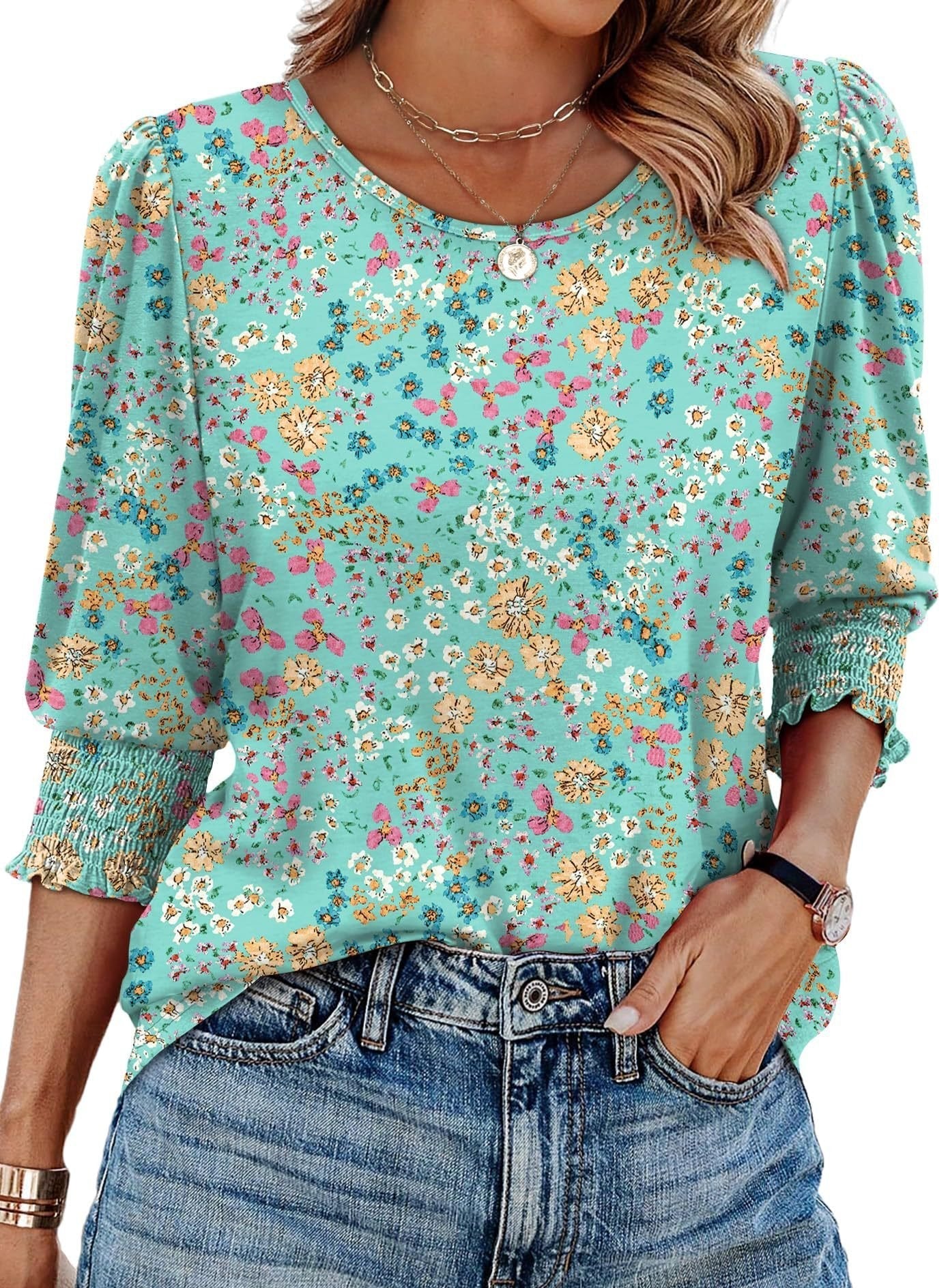Wendy Blouse | 3/4 Length Sleeve, Smocked Cuffs 0