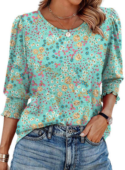 Wendy Blouse | 3/4 Length Sleeve, Smocked Cuffs 0