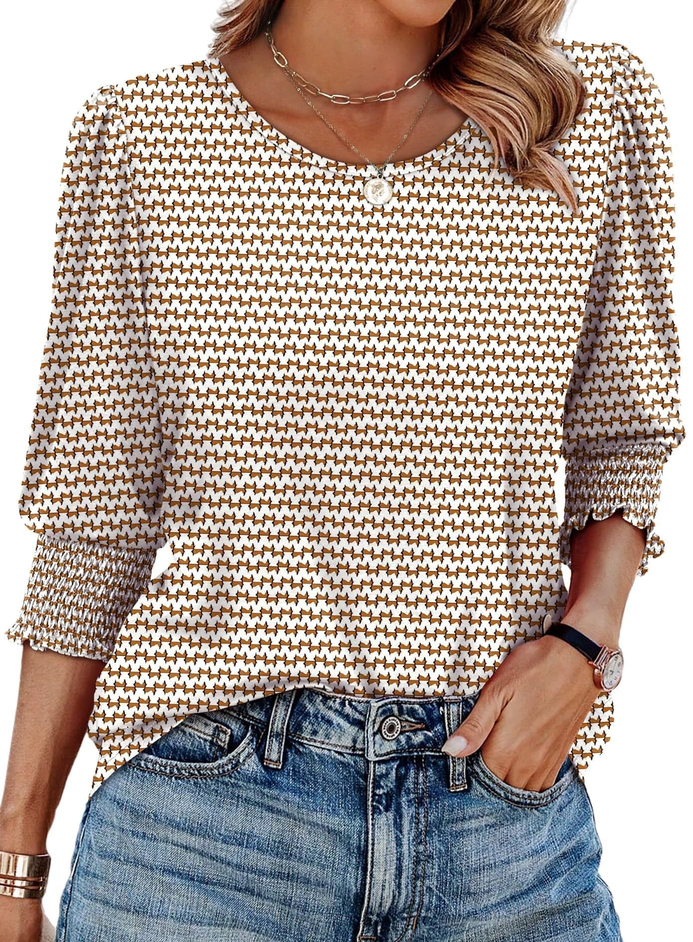 Wendy Blouse | 3/4 Length Sleeve, Smocked Cuffs 11
