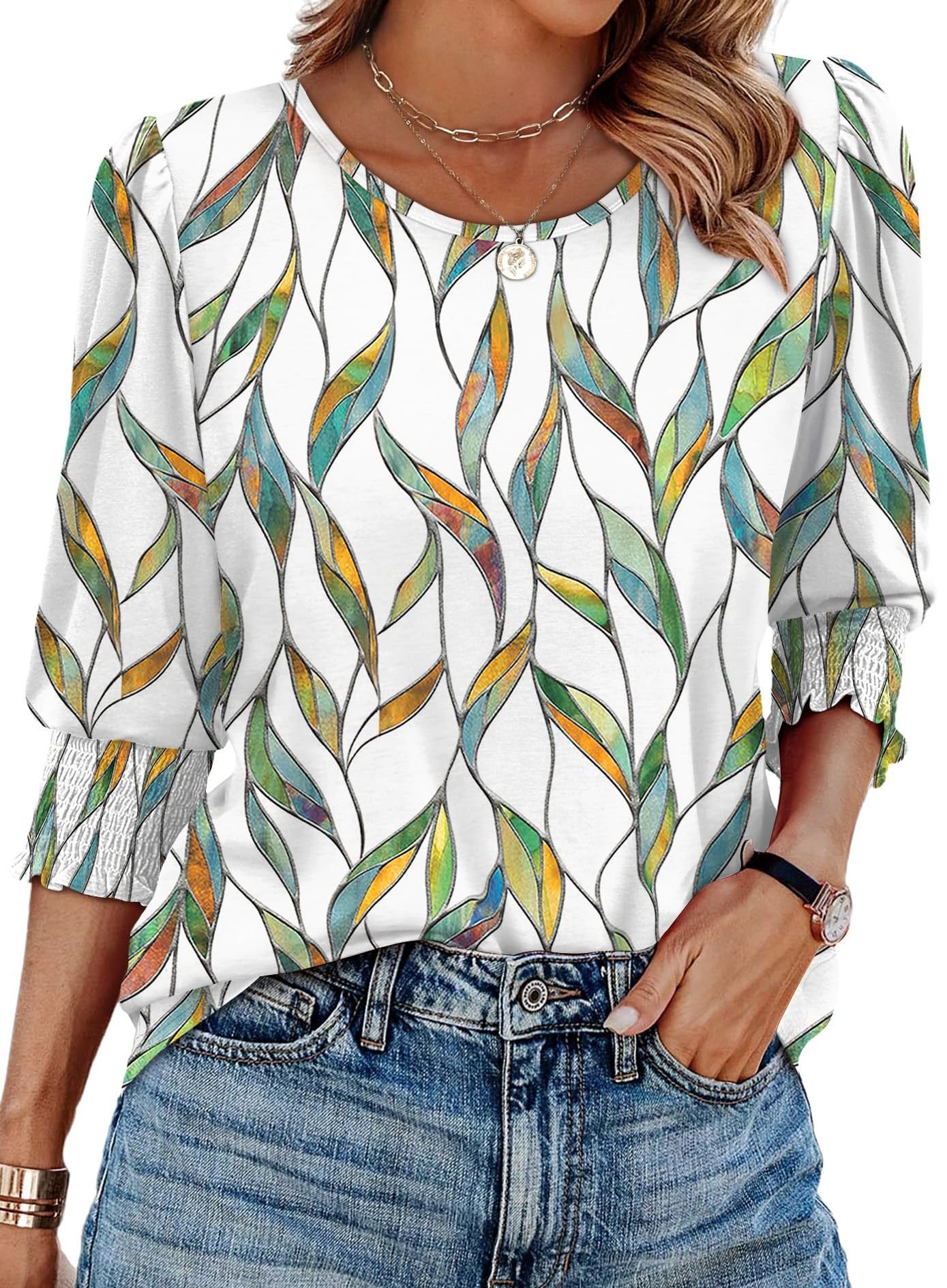 Wendy Blouse | 3/4 Length Sleeve, Smocked Cuffs 4