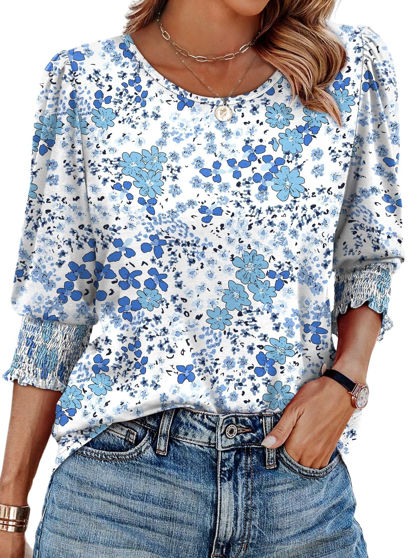 Wendy Blouse | 3/4 Length Sleeve, Smocked Cuffs 8
