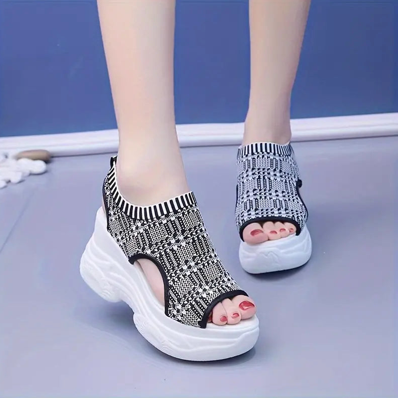 Wendy Wedge Sandals for Women | Open Toe, Breathable Knit, Non-Slip Wedge Heels 5