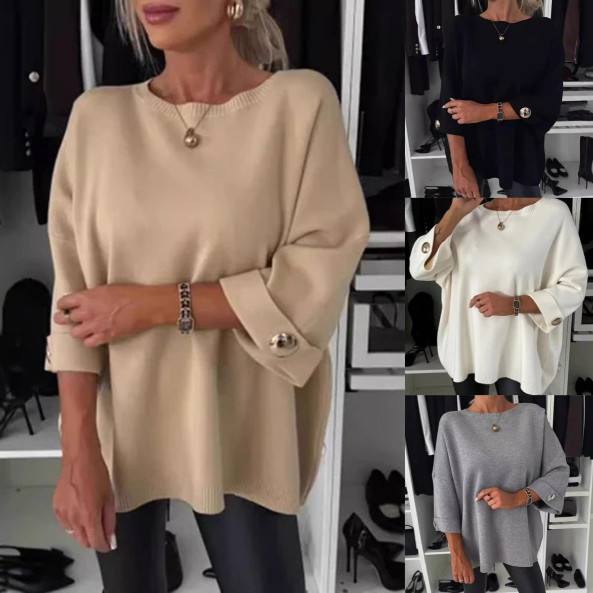 Wina Classic Knit Top | Three-Quarter Sleeve, Cotton Blend 1