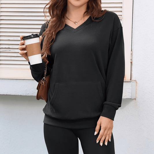 Wina V-neck Sweatshirt | Oversized Fleece with Kangaroo Pocket 0