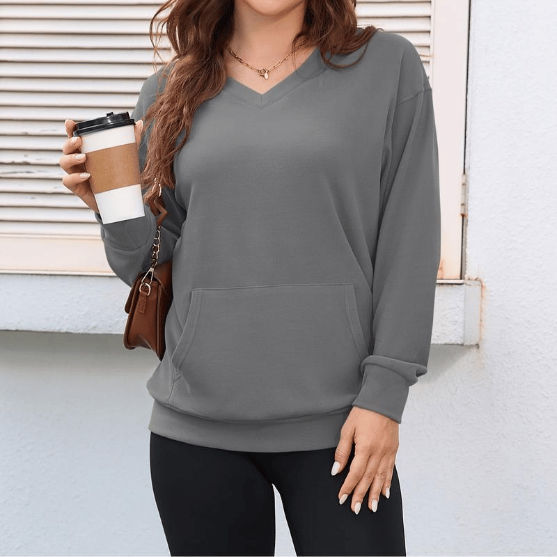 Wina V-neck Sweatshirt | Oversized Fleece with Kangaroo Pocket 12
