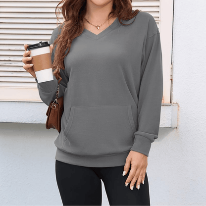 Wina V-neck Sweatshirt | Oversized Fleece with Kangaroo Pocket 12
