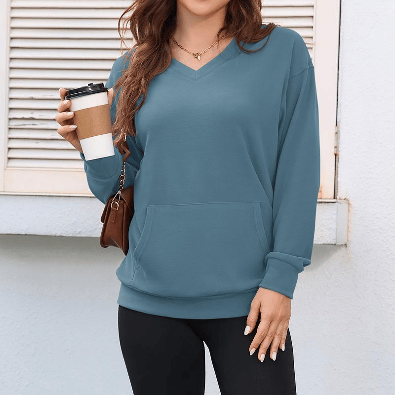 Wina V-neck Sweatshirt | Oversized Fleece with Kangaroo Pocket 14