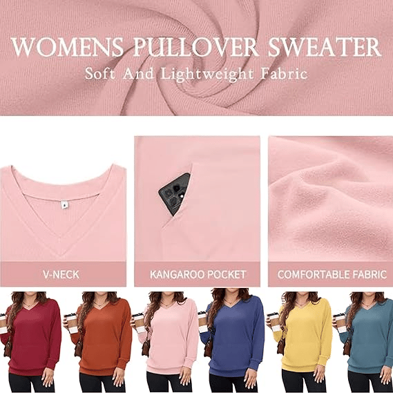 Wina V-neck Sweatshirt | Oversized Fleece with Kangaroo Pocket 2