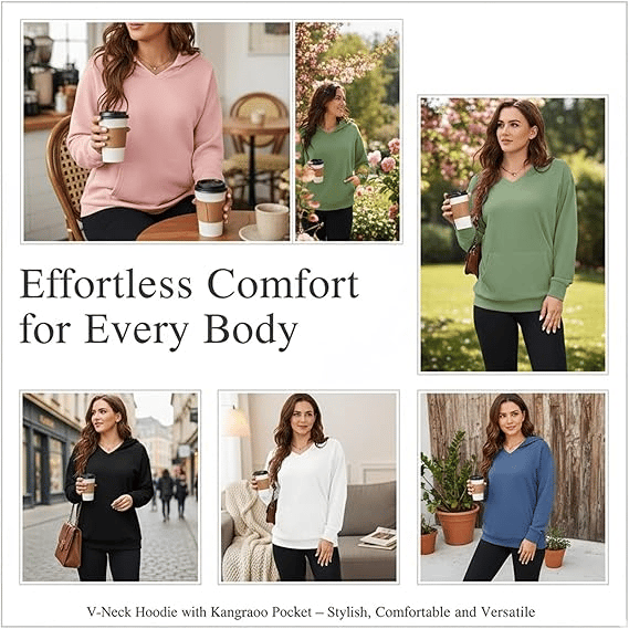 Wina V-neck Sweatshirt | Oversized Fleece with Kangaroo Pocket 3