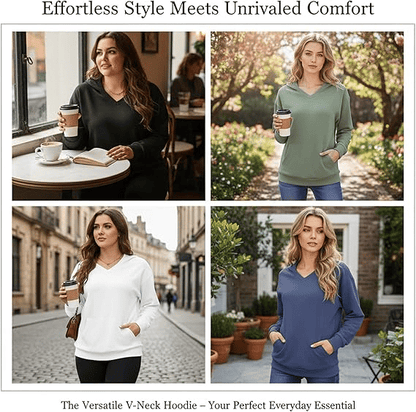 Wina V-neck Sweatshirt | Oversized Fleece with Kangaroo Pocket 4