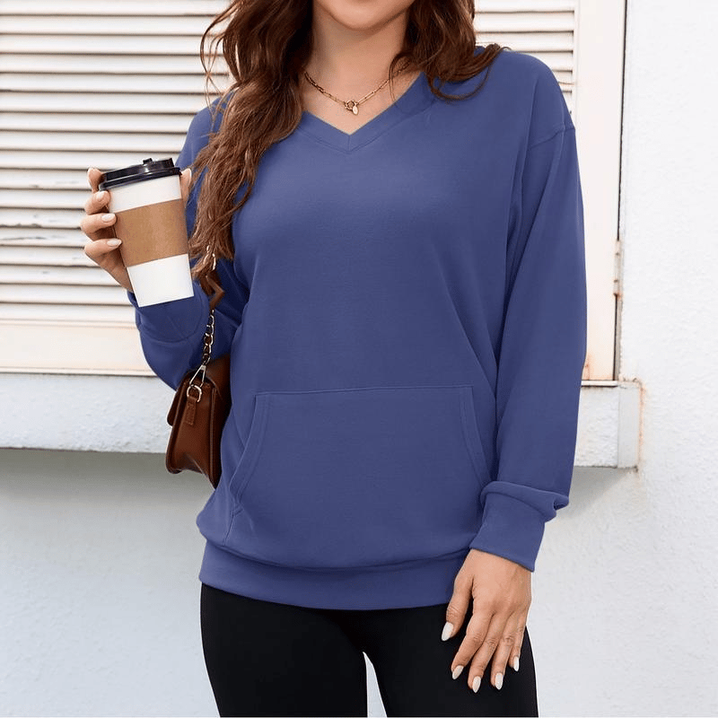 Wina V-neck Sweatshirt | Oversized Fleece with Kangaroo Pocket 6