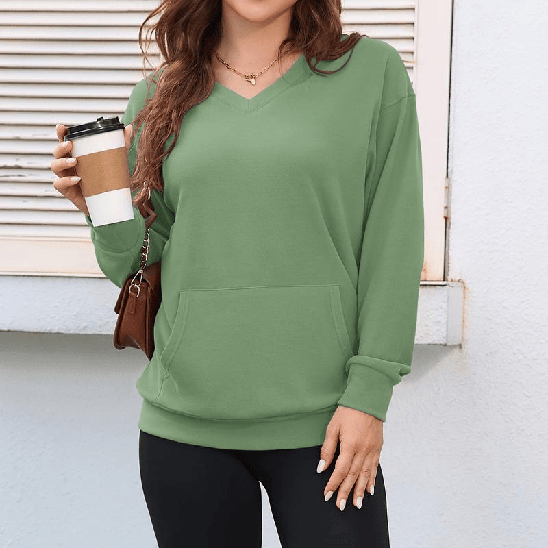 Wina V-neck Sweatshirt | Oversized Fleece with Kangaroo Pocket 7