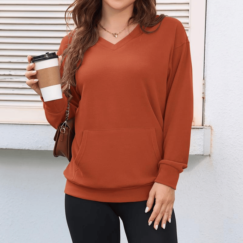 Wina V-neck Sweatshirt | Oversized Fleece with Kangaroo Pocket 8