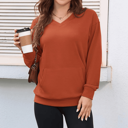 Wina V-neck Sweatshirt | Oversized Fleece with Kangaroo Pocket 8