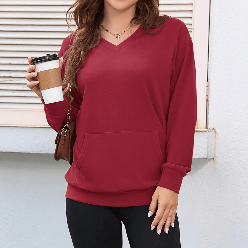 Wina V-neck Sweatshirt | Oversized Fleece with Kangaroo Pocket 9