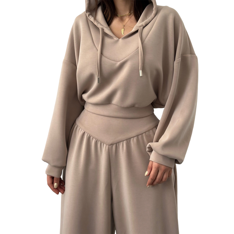 Wina Women's Set | Cozy Loungewear, Two Piece Wide-Leg Pants and Crop Hoodie 10