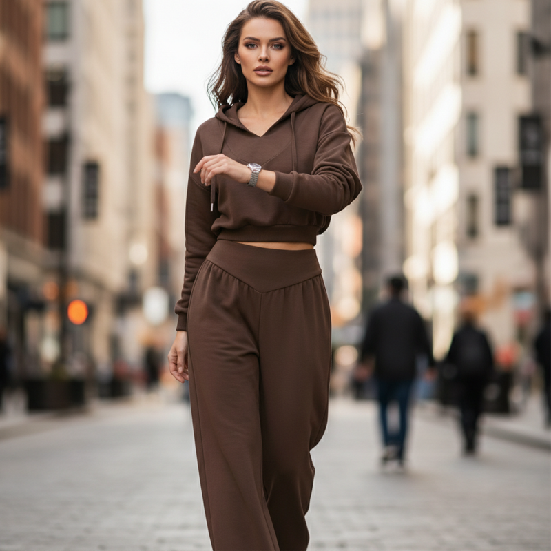 Wina Women's Set | Cozy Loungewear, Two Piece Wide-Leg Pants and Crop Hoodie 6