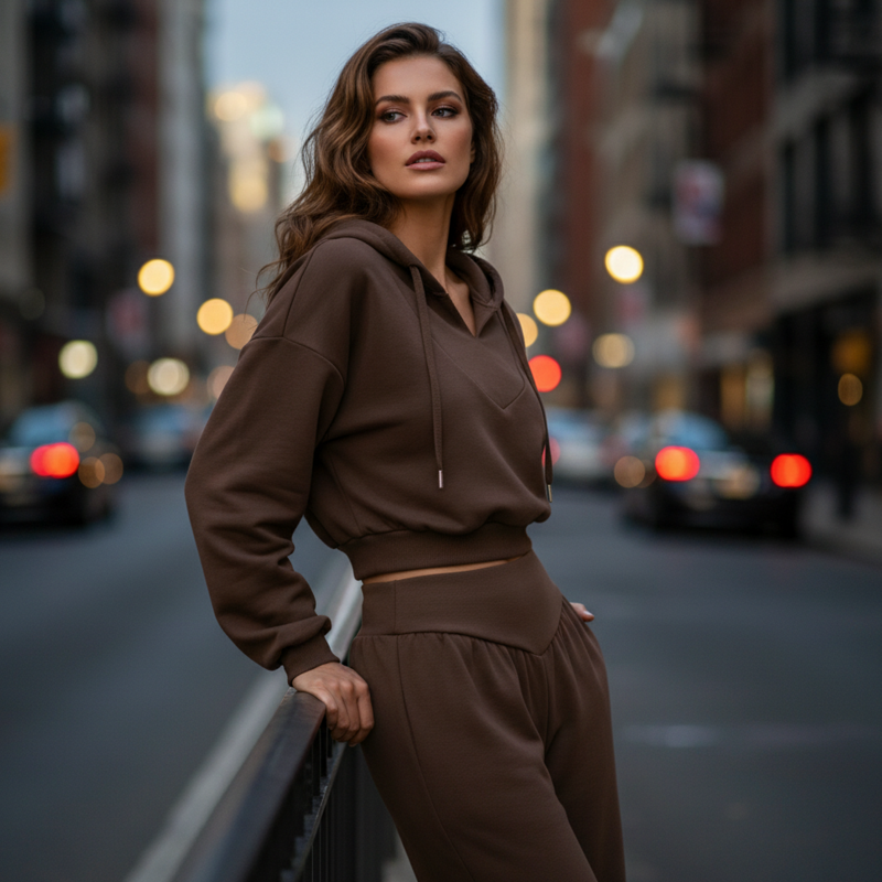 Wina Women's Set | Cozy Loungewear, Two Piece Wide-Leg Pants and Crop Hoodie 8
