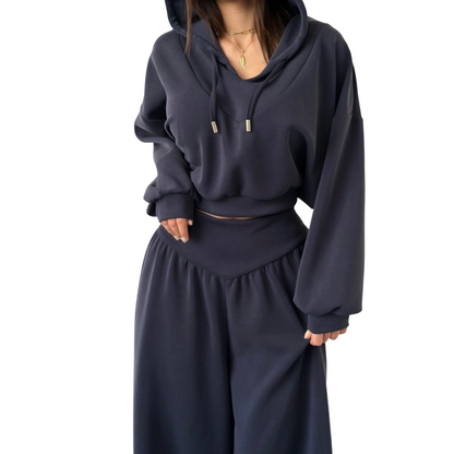 Wina Women's Set | Cozy Loungewear, Two Piece Wide-Leg Pants and Crop Hoodie 9