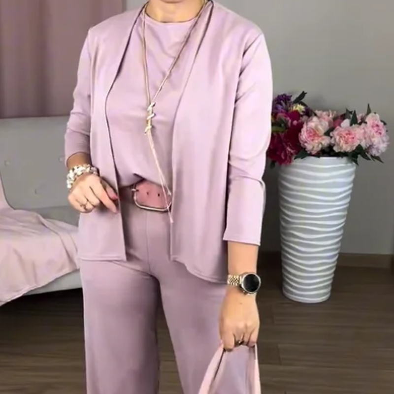 Wina Women's Set | Soft Polyester Loungewear, Includes Top, Cardigan & Wide-Leg Pants 0