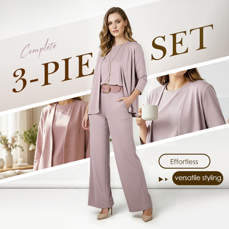 Wina Women's Set | Soft Polyester Loungewear, Includes Top, Cardigan & Wide-Leg Pants 1