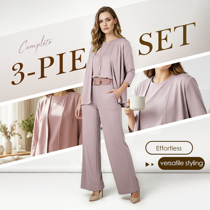 Wina Women's Set | Soft Polyester Loungewear, Includes Top, Cardigan & Wide-Leg Pants 1
